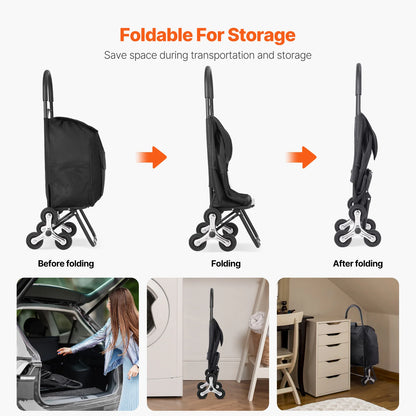 SucceBuy 36L 110Lbs Grocery Cart Folding Shopping Cart Hand-pulled Trolley Household Portable Storage Stair Climbing Handcart