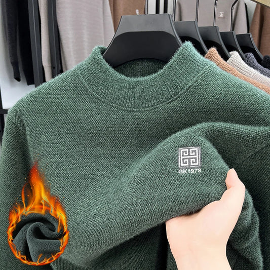 2025 Luxury Designer Men’s Embroidered Knit Pullover – Plush Thick Winter Sweater, British Business Fashion Trend