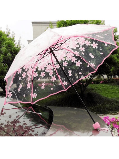 1 trendy edge retro transparent umbrella - three-fold transparent folding umbrella -PVC material, suitable for travel photograph