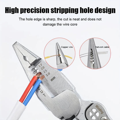9-In-1 Stripping Pliers with Voltage Tester Versatile Wire Stripping Pliers With Electricity Measurement Cutting Crimping Pliers