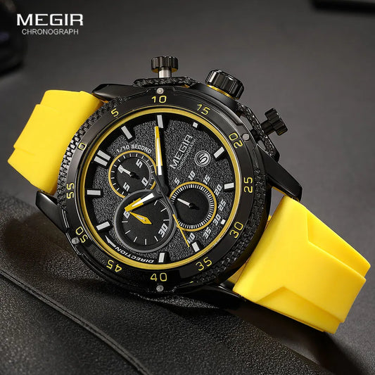 Men’s Fashion Chronograph Quartz Watch – 3ATM Waterproof Wristwatch with Auto Date, Luminous Hands & Silicone Strap