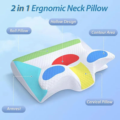 Hot-quality memory foam protection slow rebound pressure reduction butterfly pillow ergonomic horn protection neck pillow