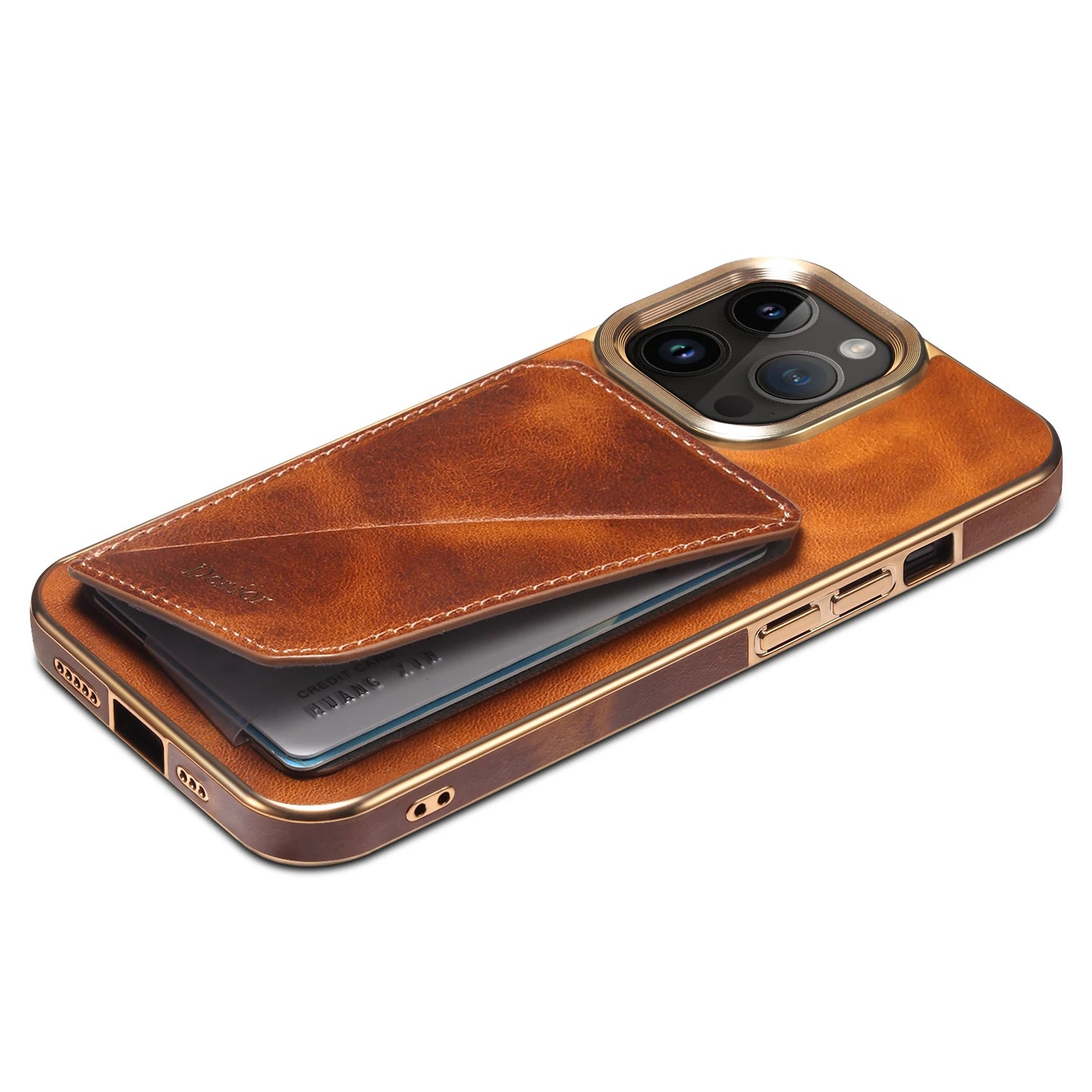 Luxury Cowhide Leather Card Holder Phone Case for iPhone 15/14/13/12 Pro Max