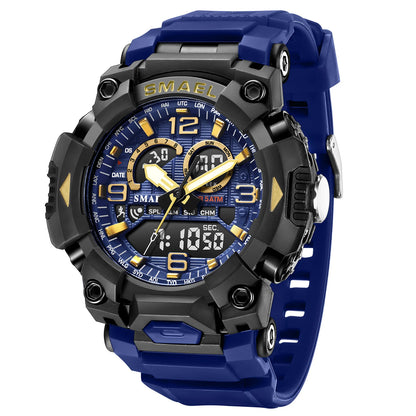 SMAEL Fashion Sports Casual Electronic Man Watch Dual Digital Display Silicone Strap Luminous Waterproof Alarm Watches for Men