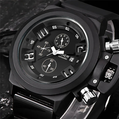 Men's Big Brand Sports Watch – Military Style Quartz Watch with Date, Rubber Band | Casual Gift for Boys & Students