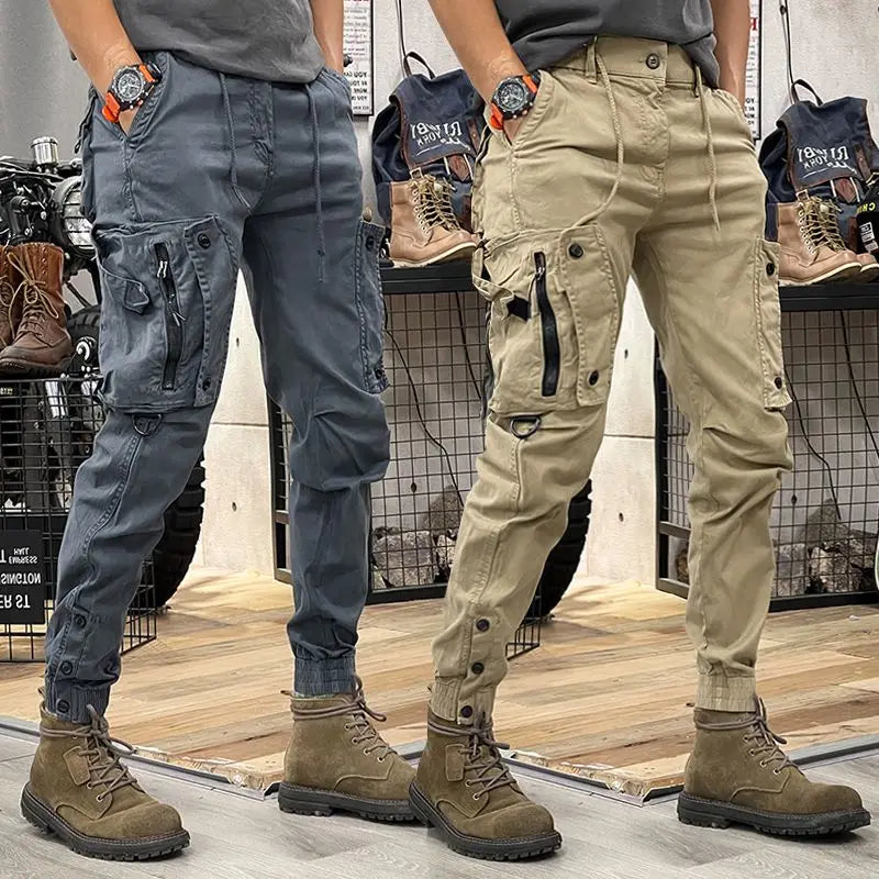 Men's Military Tactical Cotton Cargo Pants - Elastic Casual Trousers with Zipper Multi-Pocket Joggers - Available in Khaki, Black, and Army Green