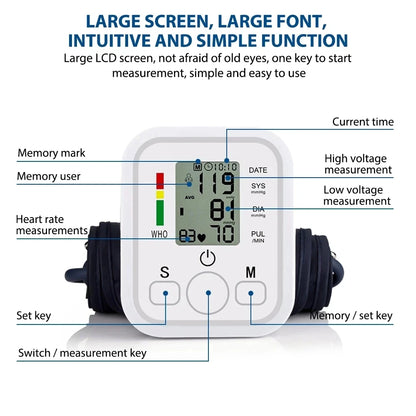 Automatic Arm Blood Pressure Monitor – Digital Tonometer, Portable Medical BP & Heart Rate Monitor Equipment          Ask ChatGPT