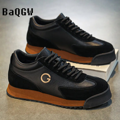 Spring Autumn Shoes Men Increased Fashion Leather Casual Shoes Board Shoes High Quality Outdoor Chunky Sneakers British Style