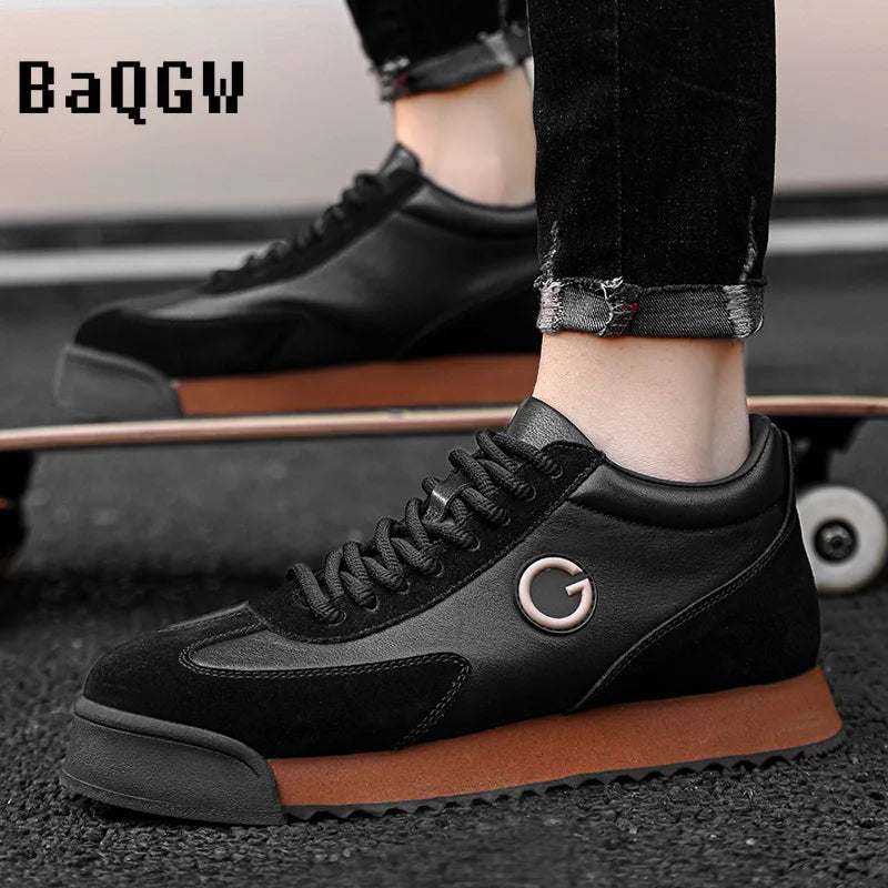 Spring Autumn Shoes Men Increased Fashion Leather Casual Shoes Board Shoes High Quality Outdoor Chunky Sneakers British Style