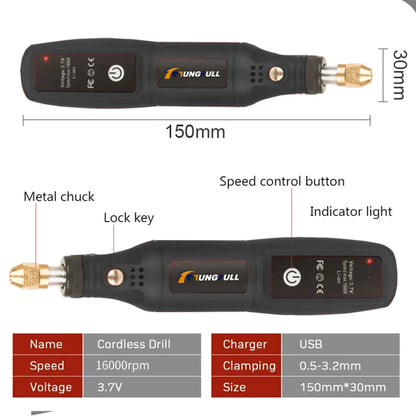 Mini USB Electric Drill – Wireless Handheld Rotary Tool for Wood, Metal, Glass