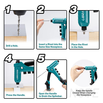 One-Handed Rivet Gun Professional Hand Riveter Pop Rivet Gun Set 4 in 1 Riveting Tool with 200 Rivet - 3/32" 1/8" 5/32" 3/16"