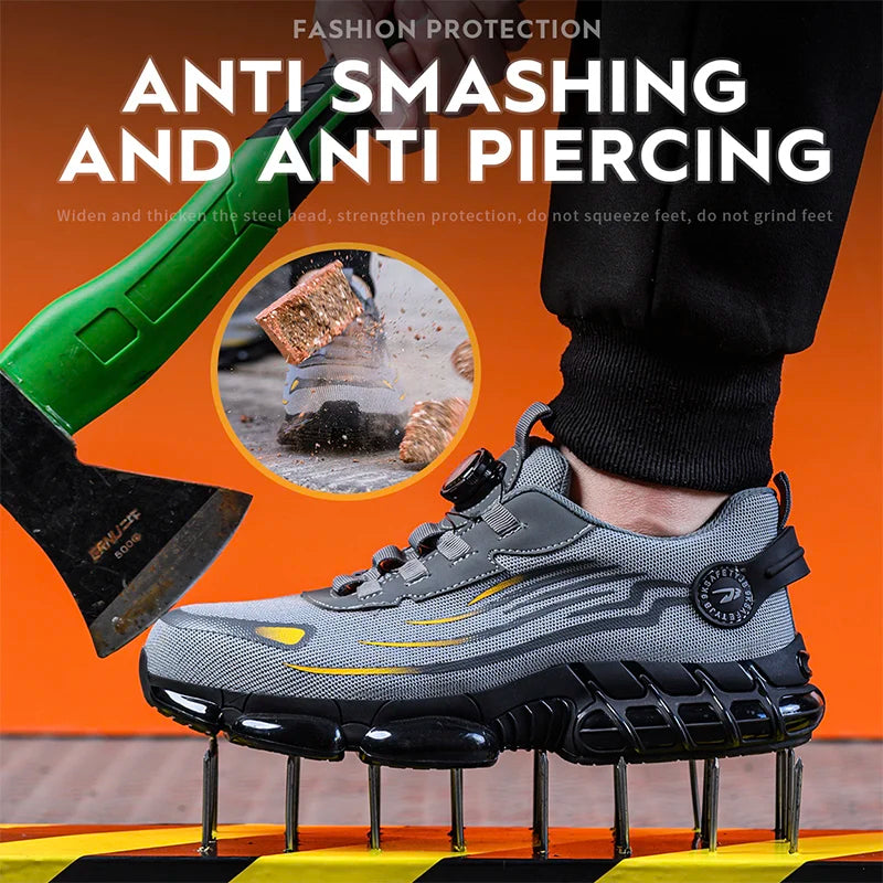 Rotating Button Safety Shoes for Men – Anti-Smash, Anti-Puncture Work & Sports Boots