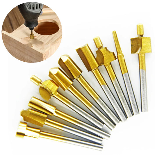 10pcs HSS Router Bits Wood Cutter Milling Fits Dremel Rotary Tool Set 1/8" 3mm Shank Carpentry Router Bits For Rotary Tools DIY