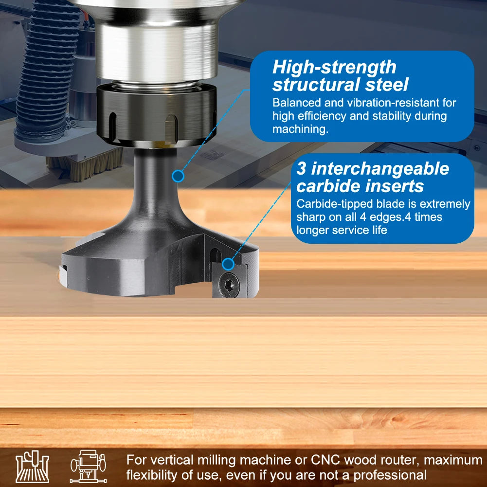 3-Flute Carbide CNC Surfacing Router Bit – 8mm/12mm Shank Wood Planer Face Mill Cutter
