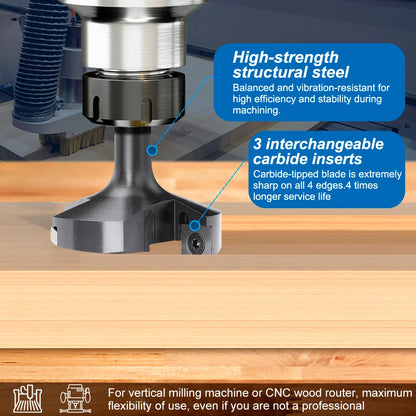 3-Flute Carbide CNC Surfacing Router Bit – 8mm/12mm Shank Wood Planer Face Mill Cutter