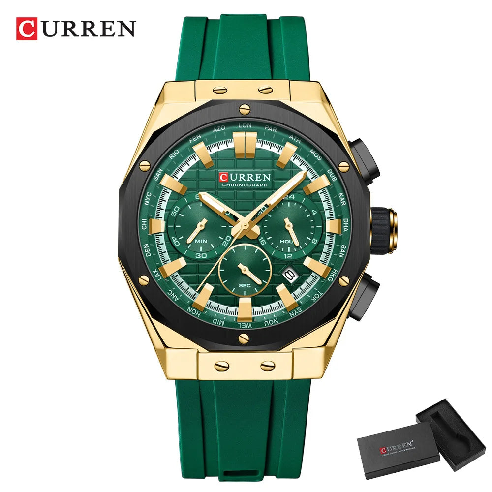 Men’s Casual Sports Quartz Watch – Business Chronograph Wristwatch with Date & Silicone Band