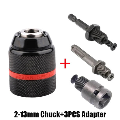 2-13mm Keyless Threaded Metal Drill Chuck, Hex Shank/SDS/Square Quick Grip Adapter, Chuck for Drill Bits Screwdriver Tap&Sockets