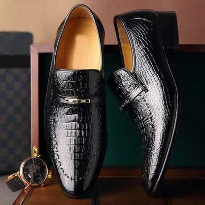 Luxury Crocodile Pattern Leather Shoes for Men – Stylish Business & Wedding Footwear