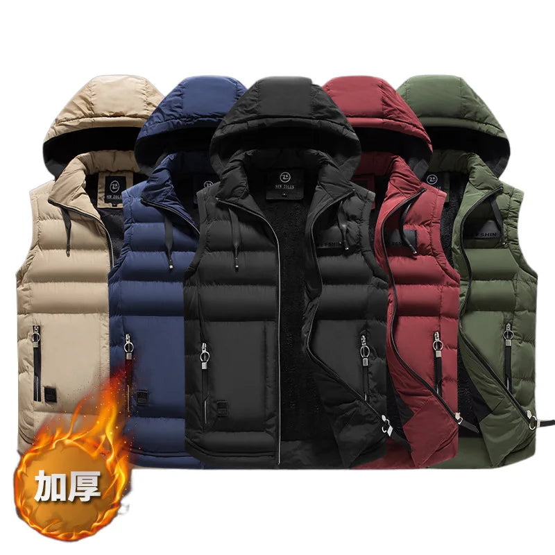 2024 Men's Cotton-Padded Outdoor Vest - Warm Hooded Waistcoat for Winter, High-Quality Casual Coat