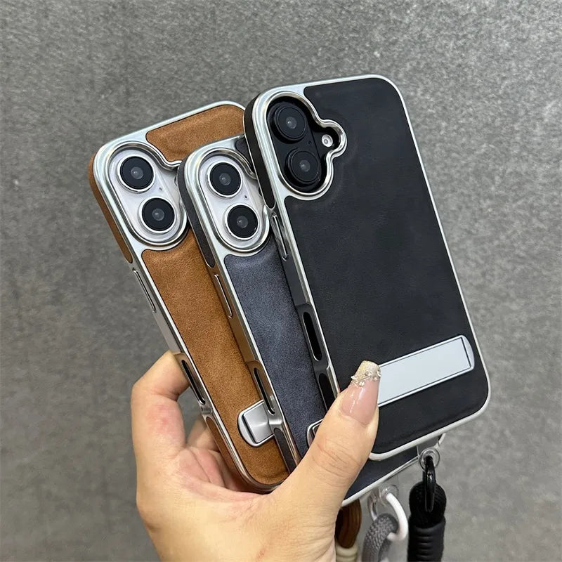 Business Plating Leather Case for iPhone 16 15 11 12 13 Pro Max 16 Plus