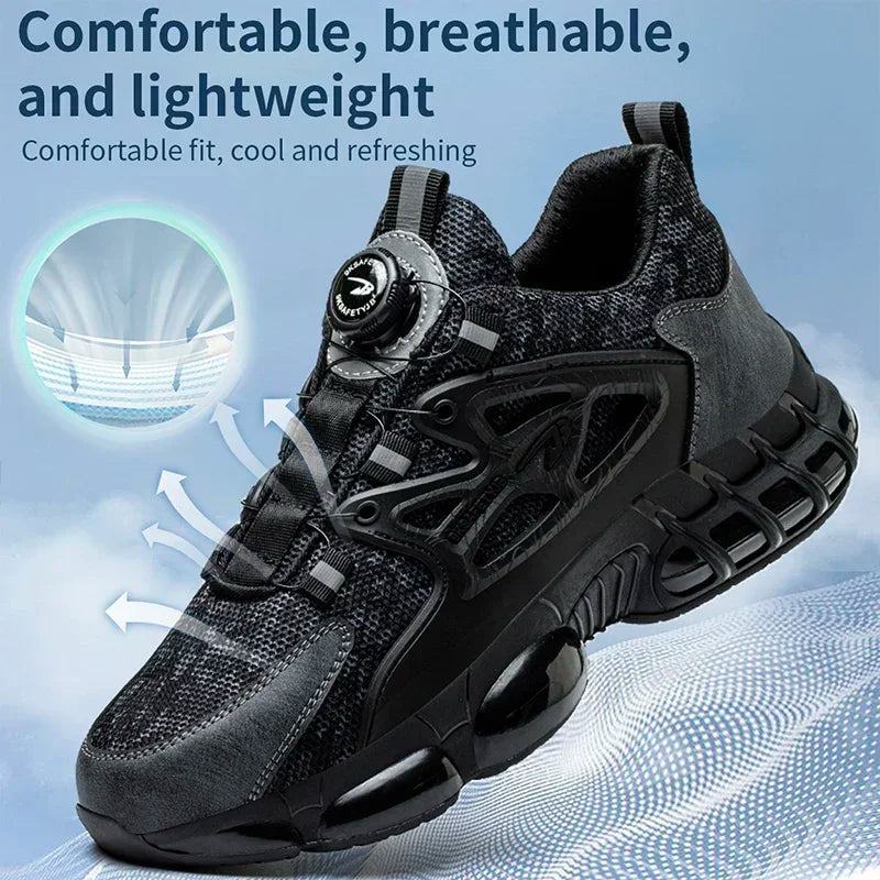 New Rotating Button Steel Toe Work Sneakers – Indestructible, Puncture-Proof Safety Boots for Men