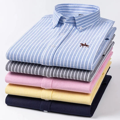 100% Pure Cotton Men’s Long Sleeve Dress Shirt - Oxford Plaid & Striped Styles, Regular Fit S-6XL for Work & Casual Wear