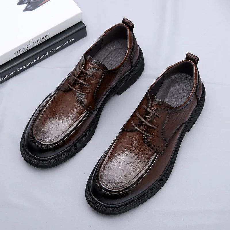 Autumn New Men's Genuine Leather Shoes, Soft Wear-Resistant Soles, Thick Soles Business & Formal Shoes