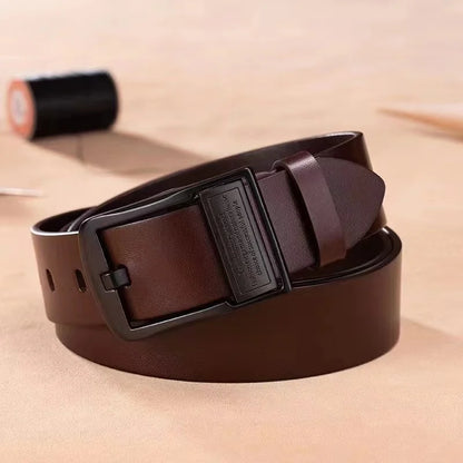 New Leather Cowhide Men's Belt Fashion Metal Alloy Pin Buckle Adult Luxury Brand Jeans Business Casual Waist Male Strap Brand