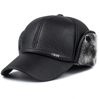 Winter New Men's Hat Imitation Leather Baseball Cap, Fashion Ear Protection Cap, Cap, Winter Outdoor Warm Hat, Elderly Hat