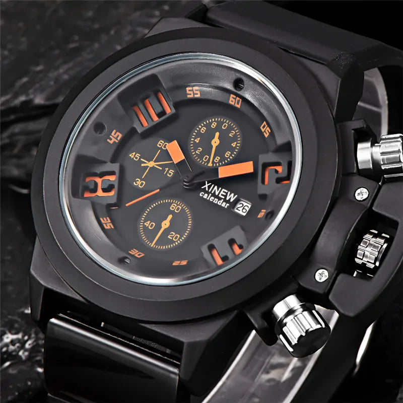 Men's Big Brand Sports Watch – Military Style Quartz Watch with Date, Rubber Band | Casual Gift for Boys & Students