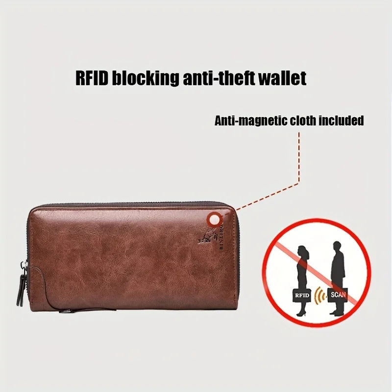 Men's Long Zipper Wallet High Quality Pu Leather Wallet For Men RFID Blocking Business Clutch Bag Credit Card Holder Purse Man