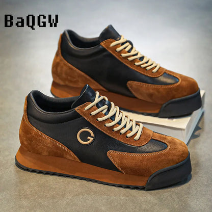 Spring Autumn Shoes Men Increased Fashion Leather Casual Shoes Board Shoes High Quality Outdoor Chunky Sneakers British Style