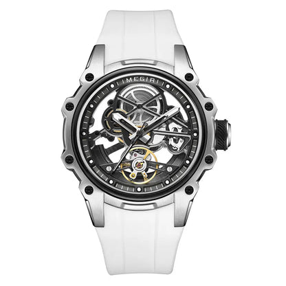 MEGIR Men's Skeleton Automatic Mechanical Watch – Luminous Waterproof Sport Wristwatch with Stainless Steel Case & Silicone Strap