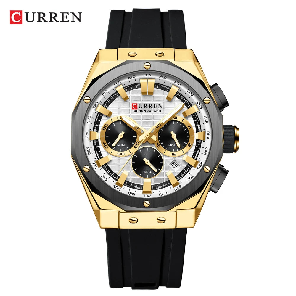 Men’s Casual Sports Quartz Watch – Business Chronograph Wristwatch with Date & Silicone Band