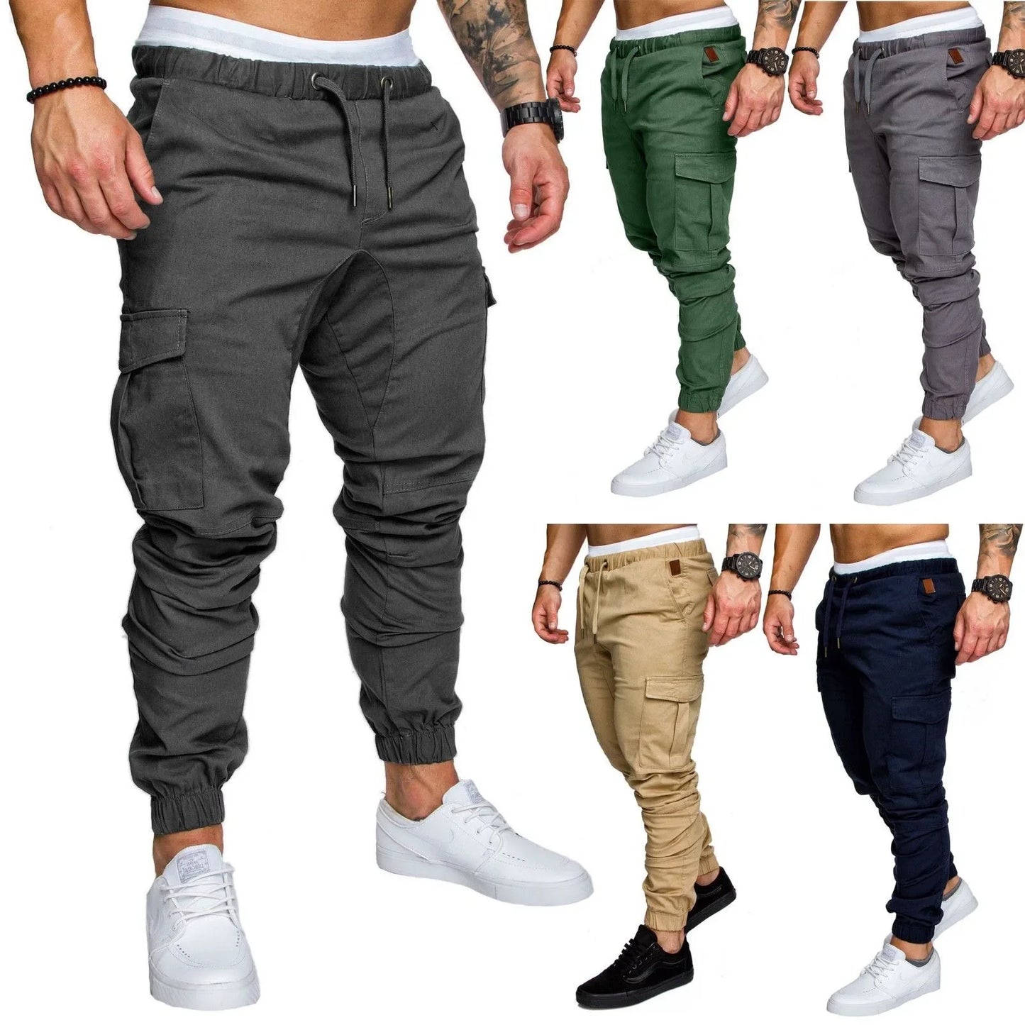 Men's Overalls, Multi-pocket Micro-elastic Sports Casual Fitness Leggings Trousers Joggers Men  Cargo Pants Men