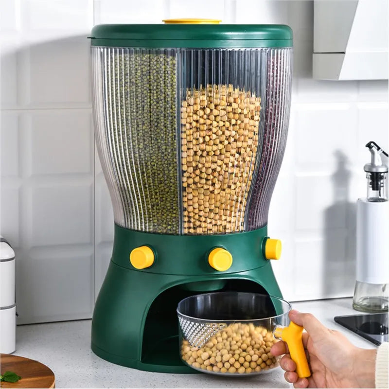 Multifunctional Rotating Food Storage Box With Lid Moisture Insect Proof Grain Organizer Moisture Proof Separat Rice Bucket