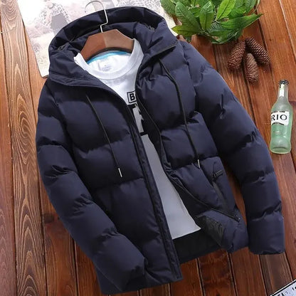 Winter Men's Cotton Coat, Loose-Fit Cropped Hooded Puffer Jacket, Trendy Casual Parka for Outdoor Wear