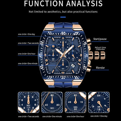 WWOOR Men Chronograph Sport Watches For Men Fashion Square Top Brand Luxury Stainless Steel Waterproof Quartz Watch Reloj Hombre
