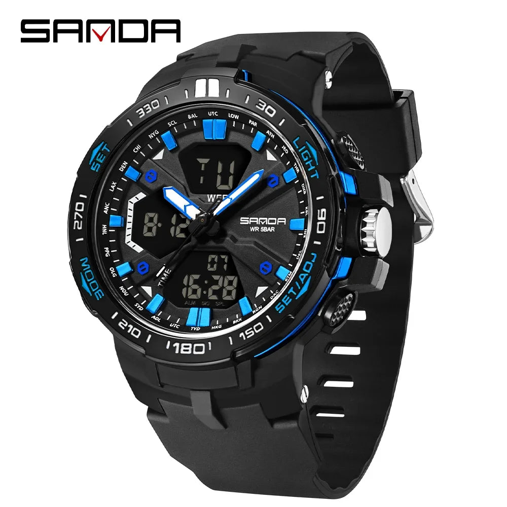 SANDA New 3333 Fashion Men's Electronic Watch Outdoor Sports Multi functional Waterproof LED Student Digital Electronic Watch
