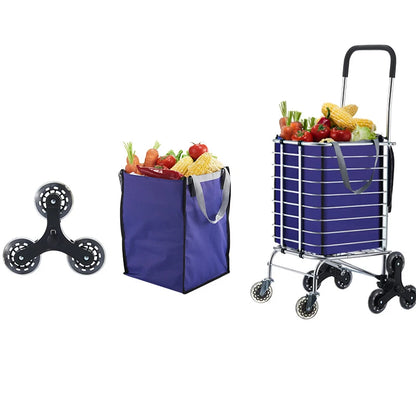 Aluminum Alloy Folding Grocery Cart Portable Shopping Trolley Lightweight Supermarket Food Folded Trolley Step Climbing Trolley