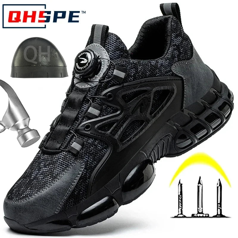 New Rotating Button Steel Toe Work Sneakers – Indestructible, Puncture-Proof Safety Boots for Men