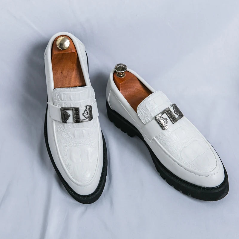 Stylish White Loafers for Men – Thick-Soled Slip-On Dress Shoes for Parties & Business