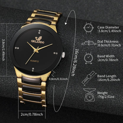 1/2PCS Couple's Watches Fashion Stainless Steel Band Men Women Analog Quartz Watches Set