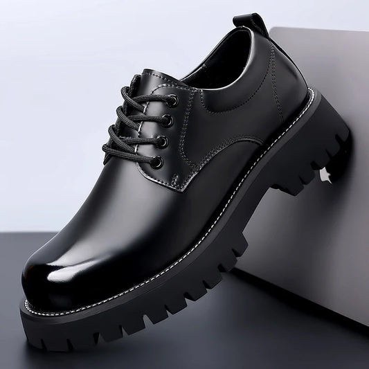 British Style Thick-Soled Leather Casual Shoes, Lace-Up Fashionable Men's Business & Dress Shoes