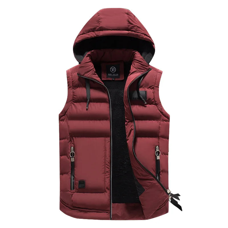 2024 Men's Cotton-Padded Outdoor Vest - Warm Hooded Waistcoat for Winter, High-Quality Casual Coat