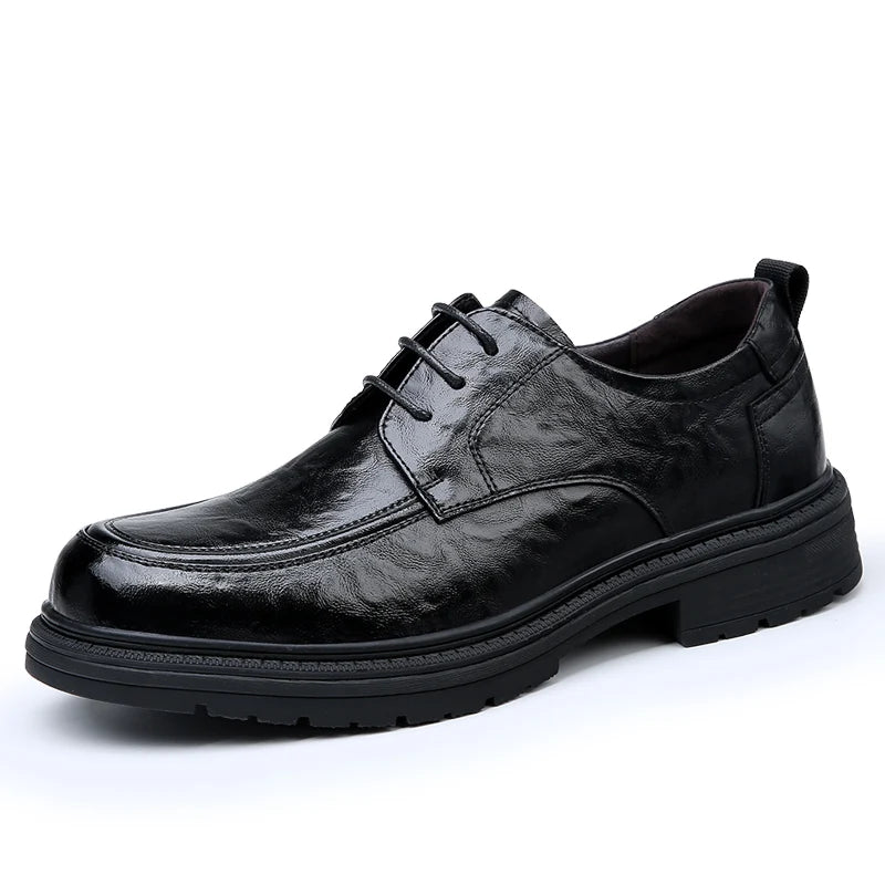 Autumn New Men's Genuine Leather Shoes, Soft Wear-Resistant Soles, Thick Soles Business & Formal Shoes