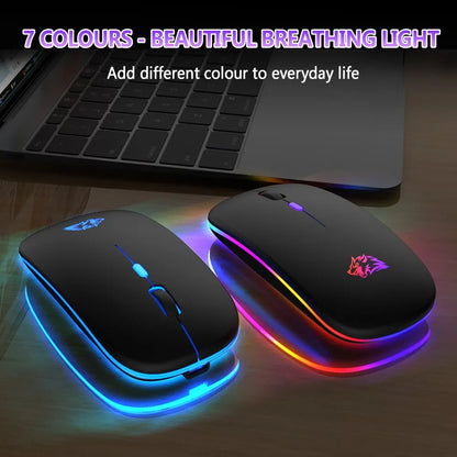 Rechargeable Wireless Mouse – Bluetooth & 2.4GHz Dual Modes, Ergonomic Design, RGB Lighting, Silent Click for PC, iPad, Laptop & TV