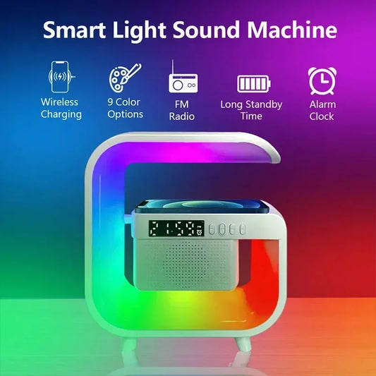 Multifunction Wireless Charger Stand – Bluetooth 5.0 Speaker, TF, RGB Night Light, Fast Charging Station