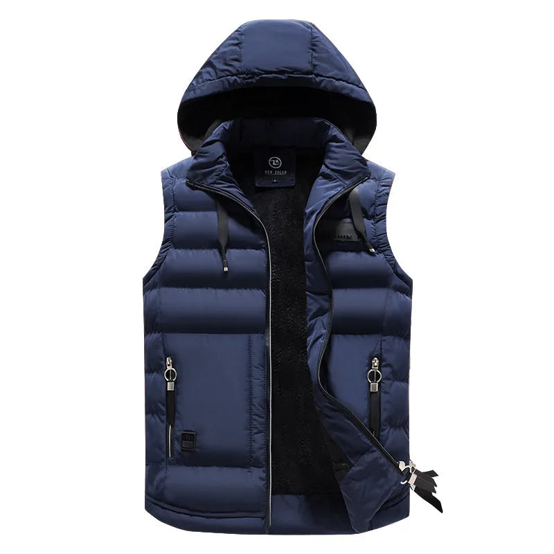 2024 Men's Cotton-Padded Outdoor Vest - Warm Hooded Waistcoat for Winter, High-Quality Casual Coat