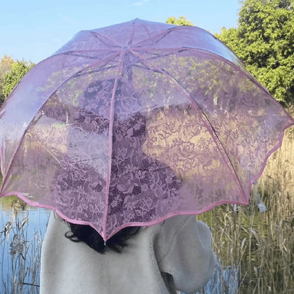 1 trendy edge retro transparent umbrella - three-fold transparent folding umbrella -PVC material, suitable for travel photograph